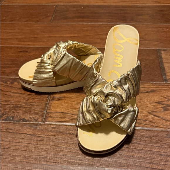 Sam Edelman Metallic Gold Ruched Slide Sandals - Picture 7 of 8